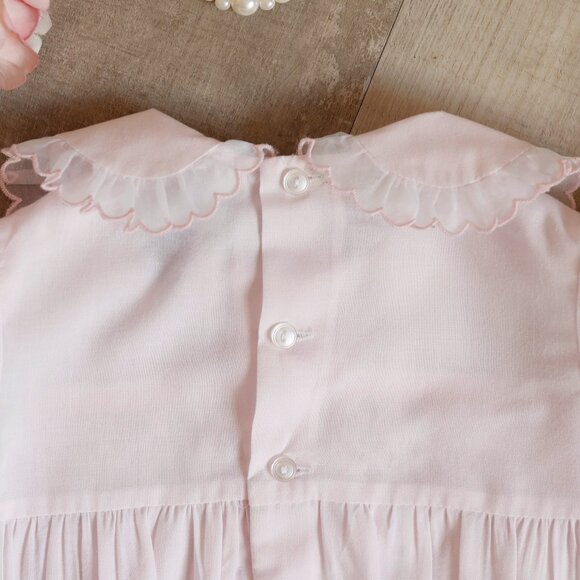 Pink Smocked Bubble Heirloom Organza SPECIAL Collar Hand Embroidery Like New - Picture 6 of 6